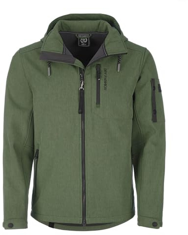 Dry Fashion Herren Softshelljacke Wangerooge mit Fleece-Innenfutter - Melierte Jacke mit abnehmbarer Kapuze in Oliv Melange in Größe 5XL