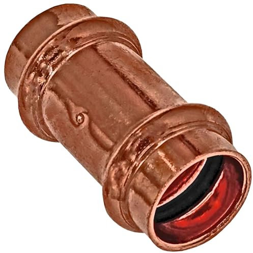 MegaHaustechnik Press Fitting 2415 Muffe Kupplung Verbinder für Kupfer Rohr Außendurchmesser 15 mm i-i 2 Muffen Anschlüsse zum Verpressen V Kontur Trinkwasser geeignet Heizung Sanitär Wasser