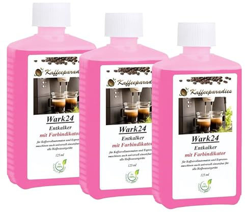 Wark24 Universal Entkalker 3 x 125 ml, mit Farbindikator, 100% biologisch abbaubar und umweltfreundlich, für Kaffeevollautomaten, Bügeleisen & Wasserkocher