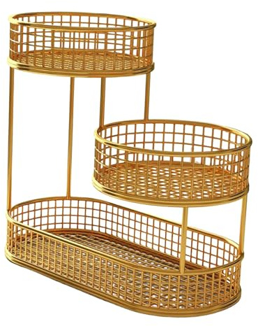 DimyFew Countertop Fruit Basket Serving Bowl Serving Tray Multi Tier Party Counter Top Fruits Stand Holder Vegetables Storage Rack, gold