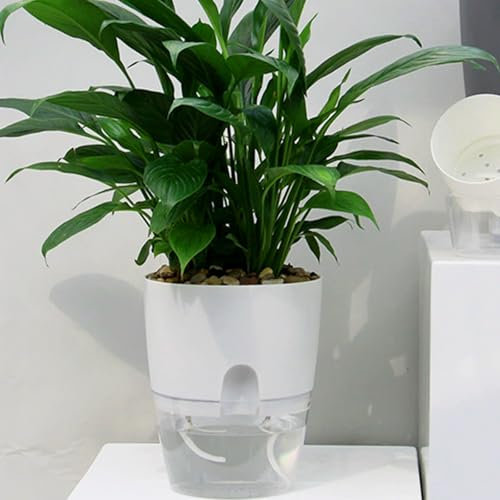 FAAING 6 Stück Selbstbewässerungstopf Weiß 15cm, Selbstbewässerung Kräutertopf mit Wasserspeicher, Selbstbewässernder Blumentopf mit Bewässerungssystem für Zimmerpflanzen