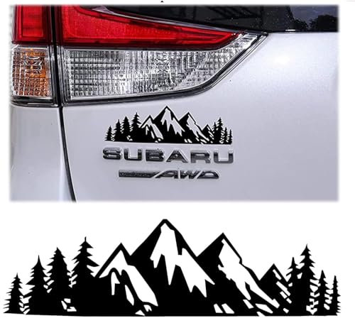 Autocollant Voiture Montagnes Forêt en Vinyle Résistant aux Intempéries - Décoration Haut de Gamme pour Camping Car, SUV, Camion - Taille Universelle 17,5×5 cm (Noir)