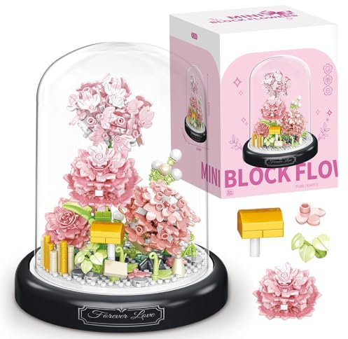Fiotha Construction Bouquet Fleurs, Oeillet Rose, Construction Bouquet de Fleurs, Kit de Construction de Bouquet de Fleurs, avec Housse et Base Anti-poussière, Cadeau Fête des Mères (624 PCS)