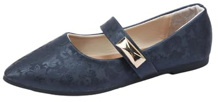 Womens Slip On Mary Jane Size 5 Ladies Ballet Ballerina Pointed Toe Flats Shoes Formal Casual Pumps Work Smart Office Comfort Shoes Womens Ballet Shoes Navy