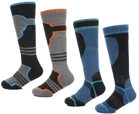 A2Z 4 barn Premium pojkar termiska skidstrumpor för vinter utomhusaktiviteter - Socks AZ8611 Grey/Blue 4 Pack 7-10