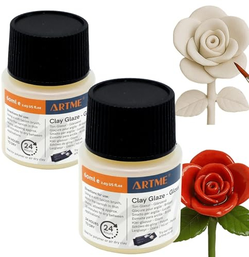ARTME Lerglasyr – 60ml x2 Blank Ytfinish för Polymerlera, Lufttorkande Lera & Keramik – Klar Skyddande Lack – Snabbtorkande & Lätt att Applicera – Flaska 50x32mm