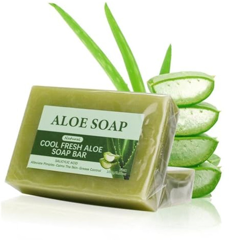 Aloe Vera Soap Bar-Natural Exfoliating Soap Bars for Bath-Handmade,Plant Formula,Enriched with Aloe Vera Moisturizing Essence-Gentle Cleaning,Oil Control-No Animal Formula,Remove Dark Spot-1pcs
