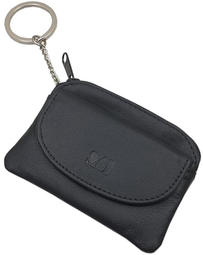mylädershop Nappa nyckelväska/nyckelfodral/nyckelfodral med 1 blixtlåsfack och myntfack i svart, svart, En Storlek