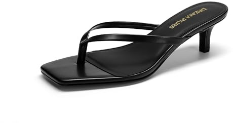 DREAM PAIRS Kitten Heels for Women Flip Flop Low Heels Square Open Toe Sandals Thong 1.96 Inch Heeled Sandals for Summer Vocation,Size 7.5,Black,SDHS25001W
