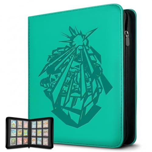 MORINBO Carpeta con cremallera para tarjetas de intercambio, colección de juegos, carpeta de libros con fundas de carga lateral (verde)