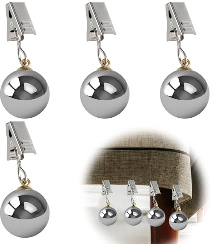 ZRUEWOT Pesi per Tovaglia 4 Pezzi – Clip in Metallo con Sfere in Inox per Fissaggio su Tavoli Esterni, Giardino e Terrazzo – Pesi Extra Pesanti da 45g per Clip, Resistente al Vento