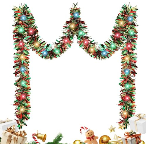 lisutupode Guirnalda De Espumillón para Navidad | Moldeable Brillante Colgable,Guirnalda de Espumillón de Foil Navideños | para Ventana Porche Pared Escaleras Barandillas Techo Aula