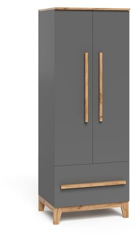 VitaliSpa Armoire pour Enfants Malia, Gris/Artisan, 70x186.8cm | compatible avec d'autres meubles de la série Malia
