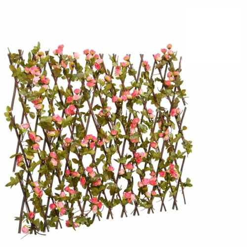 QJBSAVVA Griglia per tralicci con edera artificiale, 5 pezzi, espandibile da 30 x 70 a 180 x 60 cm, in legno PVC, rosa scuro, frangivista per balcone e giardino