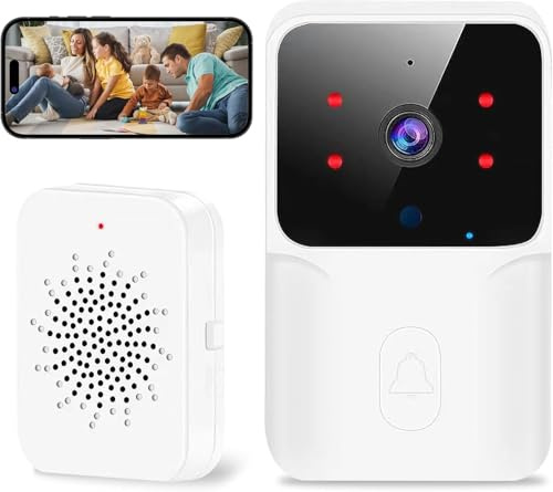 Wireless Video Doorbell with Camera, Rechargeable Ring Doorbell 2.4Ghz Wifi Door Bell Camera Voice Changer/Call Night Vision Snapshot Front Door Cameras Security Doorbell for Home Apartment Hotel