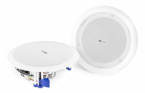 Power Dynamics CSBT65 Deckenlautsprecher Bluetooth Set, 160 Watt Paar, 2-Wege Einbaulautsprecher Decke und Wand, integrierter Digital-Verstärker, ideal für Büros, Heimkino, Wohnzimmer, Weiß