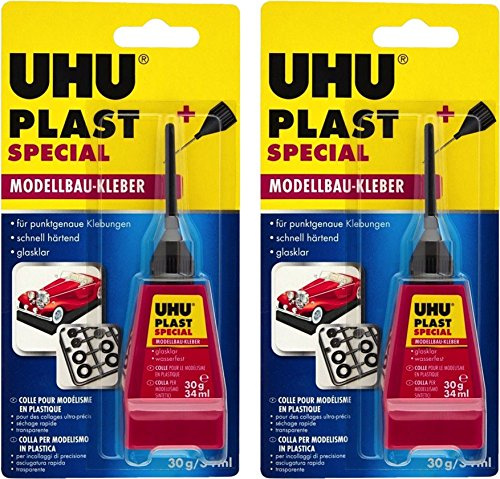 UHU 45885 - Pegamento especial para maquetas, 30 g, con punta fina (2 x Plast especial 30 g)