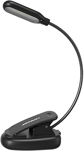 LEPOWER Clip-on Book Light with 5 LED Eye Care, 3 Color Changeable, Portable Reading Lamp, Battery & USB Operated, Bed Light for Kids, Bookworms, Students (Black)