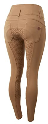 HORZE Women's Tara Full Seat Silicone Grip Breeches | Stretchable, High Waist with 4 Pockets - Tobacco Brown - 26
