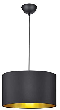lightling Pendelleuchte Benny, Hängelampe mit Lampenschirm aus Stoff in Schwarz, Innenseite Gold, Hängeleuchte exkl. 1 x E27 (max. 60W). Höhe: 150cm, Ø 40cm, pendant light