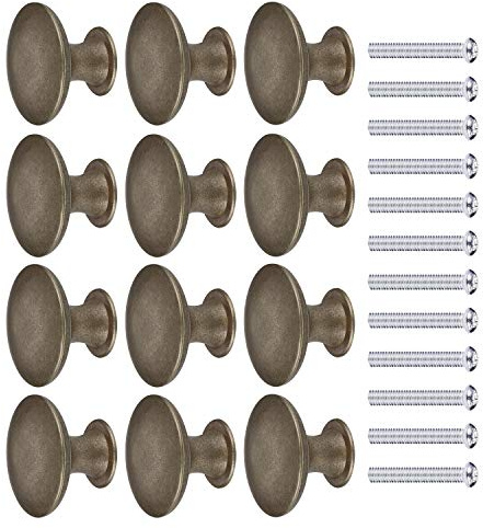 JIZZU 12Pcs 30mm Antique Brass Door Knob, Dark Bronze Round Vintage Drawer Knobs, Mushroom Shaped Furniture Knobs Likes Cabinet Knob, Wardrobe Handles, Kitchen Cupboard Handles