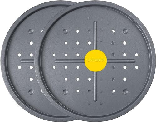 Kitcheneur 2-Pack Large Perforated 33.5cm Pizza Oven Tray – Pizza Baking Tray for Oven with Holes – Non Stick Pizza Tray – Multi-Pack Pizza Trays are Easy to Clean & Dishwasher Safe