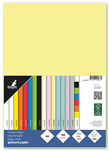 Kangaro Lot de 100 feuilles de papier à lettre jaune pastel DIN A4 120 g/m² FSC mix – Papier à lettre DIY