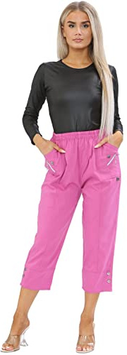 AFR Women Capri Trousers Cropped Pants Ladies 3/4 Three Quarter Length Stretch Pull On Elasticated Navy Blue UK Size 10