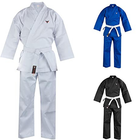 Mytra Fusion Kinder Karateanzug mit Gürtel – Leichter, strapazierfähiger Anzug für Kampfsport, Taekwondo & Training – Atmungsaktiver Baumwoll-Gi (Weiß, 1/140)