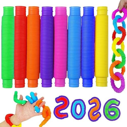 Pop Tubes Mini Jouets Sensoriels, 8 Pièces Jouets Sensoriels de Tuyau Extensible Multicolore anti-stress pour enfants, adultes, personnes souffrant d’autisme, Soulager l'anxiété et le stress