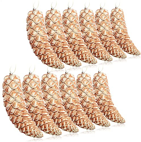 COM-FOUR® 12x julgranshängskottar - grankottar för granen - Julgranspynt att fästa för juldekoration (Guldfärgad - 12 kottar)