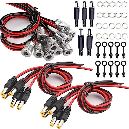 RUNCCI-YUN 10 Pezzi 5.5 mmx2.1 mm Connettori DC a Pannello Jack,Alimentazione DC Presa,DC Power Pigtail Cable 5.5 x 2.1mm,Per Connettore Femmina da Pannello CCTV Home Security Surveillance Camera