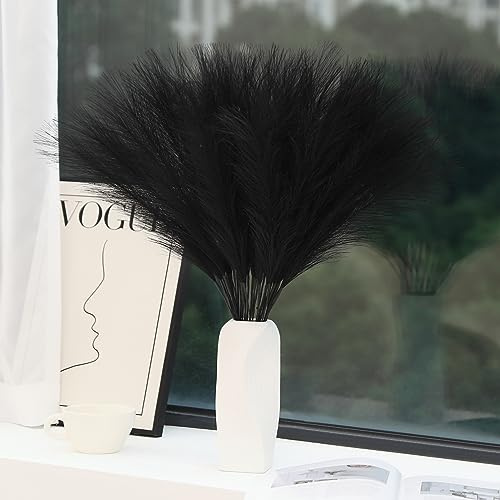 Wertuirk 30pcs Black Pampas Grass - 24 Inch Faux Pampas Grass Decor, Short Artificial Pampas Grass for Gothic Room Decoration, Wedding, Party, Halloween and Home Decor(Black)