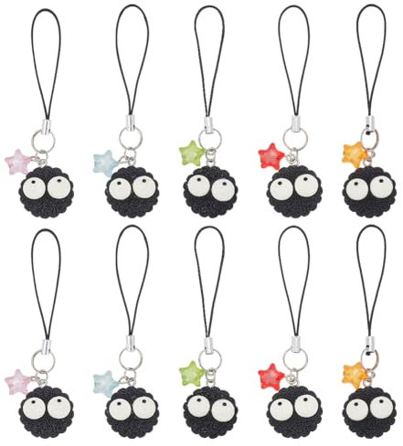 Craspire 10 Stück Niedliche Kohlekugel Undurchsichtige Handy-Anhänger, 5 Farben, Acryl, Stern-Cartoon, Schlüsselanhänger, Auto-Hängende Geldbörsen-Anhänger, Geschenk, Damen-Accessoires