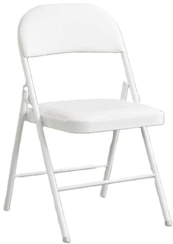 HOMION Folding, Desk Chair, Padded Light Weight, Space Saving, Silver Frame, Faux Leather Deep Thick Padded Seat (1, White)