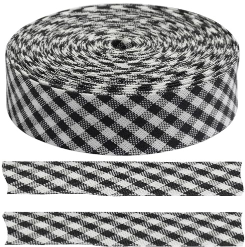 Aerzetix – C73681 – dekorativt snedband 4,5 meter x 18 mm med kvadratiskt mönster – färg svart/vit – tillverkad av polyester/bomull