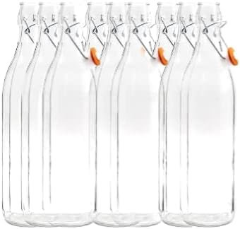 Lot de 12 bouteilles en verre avec bouchon hermétique de 0,5 L - Bouteille en verre transparent pour eau vin et liqueur avec bouchon mécanique et joint alimentaire