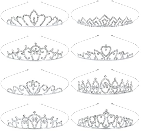 Yoosit Lot de 8 diadèmes en métal argenté avec paillettes et strass pour mariage, bal, fête d'anniversaire, fête de princesse, accessoires pour enfants, filles, adolescentes, femmes, mariées, taille :