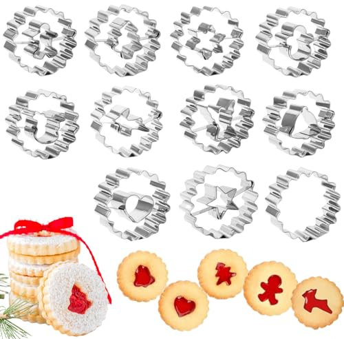 PTaizjjz Linzer Lot de 11 mini emporte-pièces de Noël en acier inoxydable creux pour fête, pâtisserie, fondant
