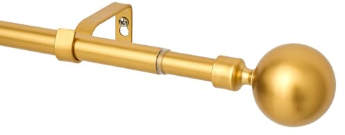 WL.Rocaille Tringle à rideau réglable avec boule dorée - Extensible de 30 à 122 pouces - En métal - Rétractable - 76 cm à 310 cm - Pour salon, cuisine, chambre, salle de bain