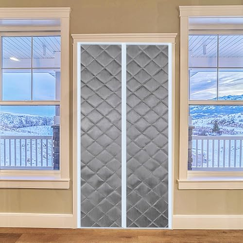 Rideau de Porte Isolant Thermique, 75x205cm Rideau de Porte Épaississant d'hiver, Isolant Phonique Anti Froid, en Coton Magnétique(Gris)