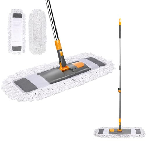 Masthome Heavy Duty Industrial Mop, 55cm Wide Large Commercial Floor Mop with 125cm Long Handle & 2 Reusable Microfibre Pads, Wet Dry Dust Mops for Mall, Hotel, Home, Office, Warehouse