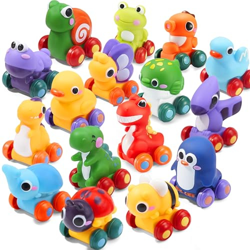 JOYIN Minicoches de Dibujos Animados de Animales, Juego de Coches de Juguete de Goma Suave, Coches Pequeños, Coche de Juguete para el Baño, Regalo de Cumpleaños para Niños y Niñas