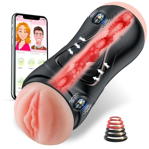 Masturbatore per Uomini Sex Toys - Masturvatore Sexytoysys Uomo Pene con 9 Modalità di Vibrazione & Doppi Canali di Vibrazione, Masturbazione Maschile Sex Toy con 3D Vagina Finta Giocattoli Sessuali