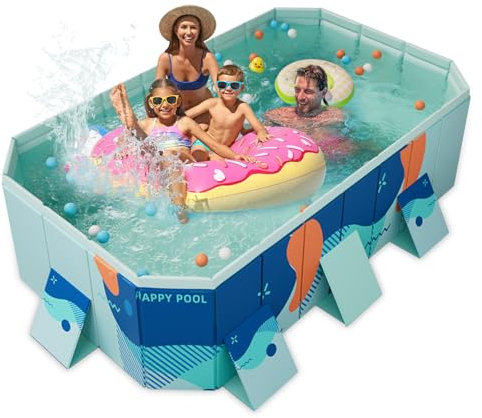 Foldable Non-Inflatable Pool – 2.23m Heavy-Duty PVC Bathing Pool, Large Garden Pool with Quick Drain Valve & Anti-Slip Design, Includes Repair Patch – Blue