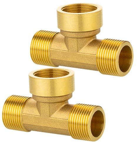 3/4 Zoll T-Stück, 2 Stück Messing T-Stück 3/4 Zoll, 3/4 (Ø25,7mm) T-stück 90°, Gewindefitting T-stücks AGxIGxAG aus Messing, Wasseranschluss Verteiler, DN20 Gewindefitting für Trinkwasser Geeignet