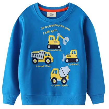 QHKEPW Kids Jumper Digger Tractor 3-4 Years Boys Sweatshirt Toddler Top Long Sleeve Round Neck Cotton Casual Clothes T Shirt Blue