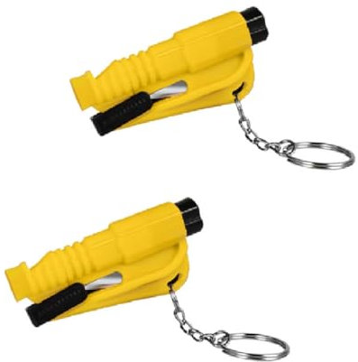 Martillo Rompe Cristales y Cortador de cinturón de Seguridad - 2 Unidades - Martillo de Seguridad para emergencias indispensable en su Coche Que Incluye Silbato para Pedir Ayuda. (Amarillo)