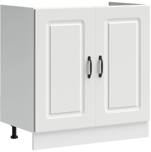 Tomostar Meuble Cuisine sous-évier, Meuble Bas pour évier Armoire de Cuisine Kalmar Blanc 80x46x81,5cm Bois ingénierie
