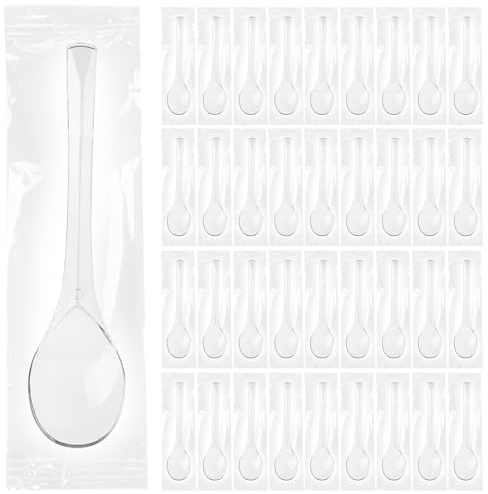 100 cucharas de postre, cucharas de helado reutilizables, transparentes, reutilizables, pequeñas cucharaditas para helados, pasteles, gelatina, mousse de yogur (11,5 cm)